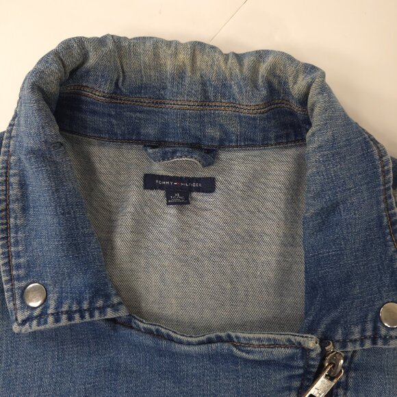 VINTAGE Y2K TOMMY HILFIGER DENIM JACKET WOMENS SIZE XL DISTRESSED STRETCH *FLAWS - Picture 7 of 16